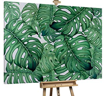 KunstLoft® XXL Gemälde 'Grüne Blätterpracht' 200x150cm | original handgemalte Bilder | Blätter Exotisch Grün Weiß | Leinwand-Bild Ölgemälde einteilig groß | Modernes Kunst Ölbild
