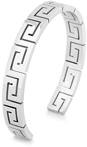 Akitsune Argius Mäander Armreif | Griechisch Antik Armschmuck Frauen Herren Edelstahl Armband Cuff - Silber 55mm
