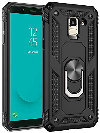 BestST Hülle für Samsung Galaxy J6 2018 Cover + HD schutzfolie, Armor Stoßfest TPU PC Schutzhülle Ringhalter Handytasche Case Handy Hüllen, Schwarz