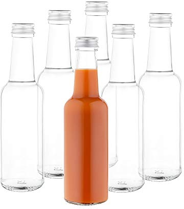 MamboCat Lot de 6 bouteilles en verre de 250 ml avec bouchon à vis argenté - Lot de 6 bouteilles à col droit de 250 ml + bouchon à vis argenté - Remplissage de vinaigre et d'huile, de sirop, de moût,