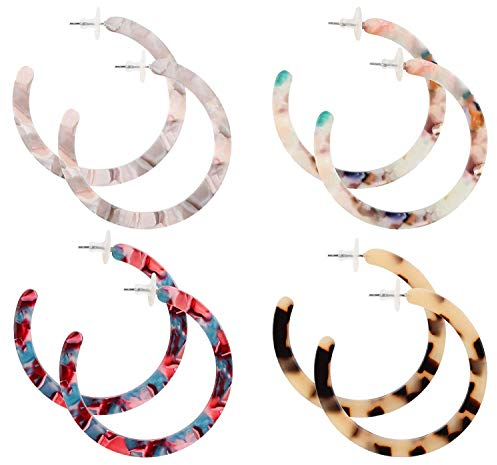 Finrezio 4 Paare Gesprenkelte Acryl Creolen Für Frauen Kreis Hoop Ohrstecker Set Böhmische Anweisung Ohrringe Modeschmuck