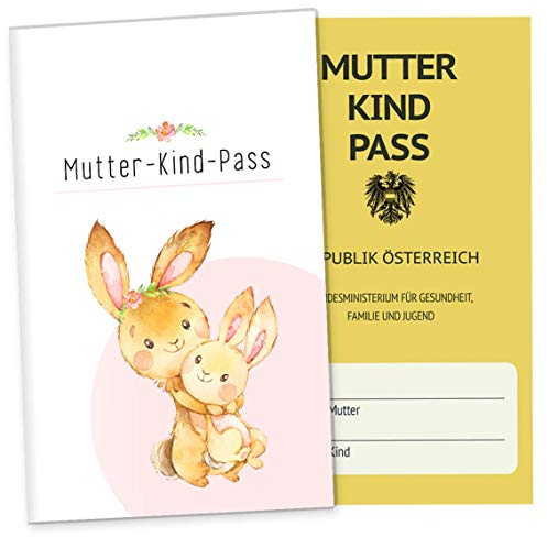OLGS Mutter-Kind-Passhülle Österreich – Schutzhülle MuKi-Pass, Design Hab dich lieb, Motiv Hase, ohne Personalisierung