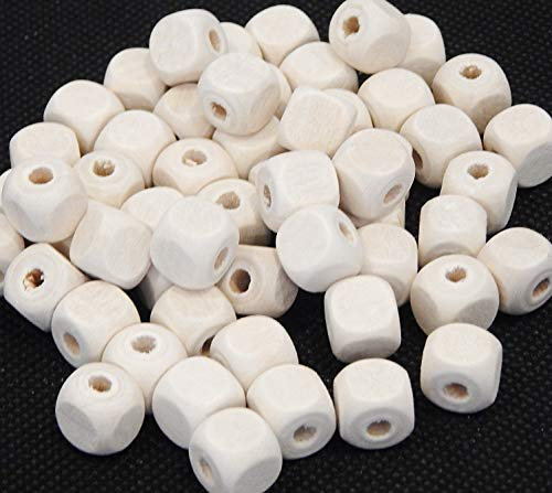 Perlin 300stk Natur Holzperlen 10mm Holzwürfel zum auffädeln Würfelform 4mm großes loch Perlen Kinder Bastel-set Farblos Unbehandeltem