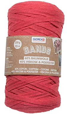 GLOREX 5 1005 01 - Bands Makramee, superweiches Textilgarn aus 60 % Baumwolle / 40 % Viskose, zum Häkeln, Stricken, Knüpfen und textilen Gestalten, 250 g, ca. 125 m, rot