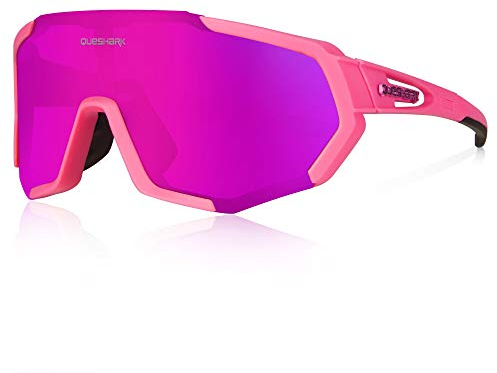 Queshark Sportbrillen Fahrrad Brillen Damen Herren Polarisierte UV400 Schutz mit 3 Wechselgläser Radbrillen für Outdoor-Sport Radfahren Motorradfahren Laufen Angeln Golf