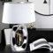 etc-shop Tischlampe Silber Keramik Tischleuchte, LED Warmweiß 5W 470lm, Textil-Schirm Weiß, Design Nachttischlampe, Leselampe, H 52 cm