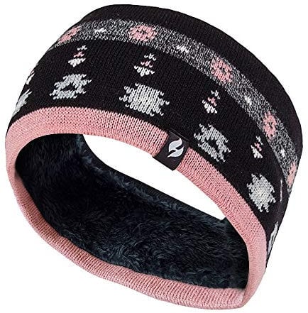 Heat Holders - Damen outdoor gestrickt strick thermo winter stirnband mit innen fleece (One Size, Jaquard Black Coral)