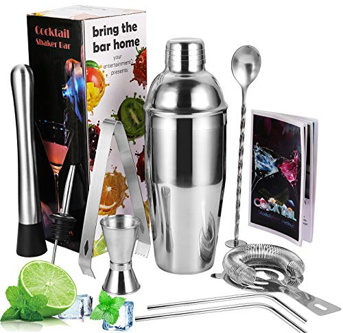 Viesap Coctelera, 9Pcs, Profesional, Set con 750ML, Boston, Acero Inoxidable, para Cocteles para Bar Hogar Mezclar Bebidas.