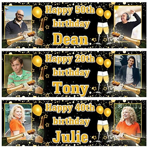 Personalisierte Outdoor Geburtstag Banner Foto Gold Champagner Sterne Ballon Party Poster Dekoration 18. 21. 30. 40. 50. 60. 70