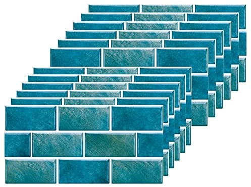 Blue Brick Tile Stickers for Bathroom Kitchen Waterproof Vinyl Stick on Tiles Backsplash Self Adhesives Wall Tile Transfers Peel and Stick Tile Decals for Living Room - 30x15cm (12 Sheets)