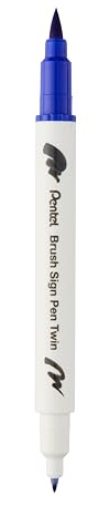 Pentel Brush Sign Pen Twin SESW30C Fibre-Tip Pen, 2 Brush-like Tips, Blue (Pack of 1)
