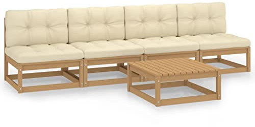 vidaXL Massivholz Kiefer Gartenmöbel 5-TLG. mit Kissen Sofa Lounge Sitzgruppe Garten Garnitur Gartenset Sitzgarnitur Gartensofa Mittelsofa Tisch