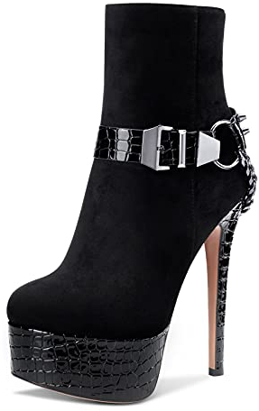Castamere Donna Stivali alla Caviglia Cerniera Boots Plateau Tacco a Spillo 15CM High Heels Nero Scamosciato Scarpe EU43