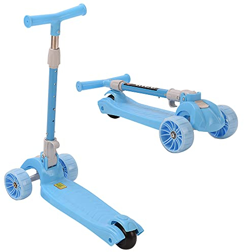 XUANYU Tretroller Kinder, 3-Rad Roller mit höhenverstellbarem Lenker, Mini-Roller für Kinder mit Beleuchtung, Faltbares Kinder-Skateboard, Kinderscooter (Blau)