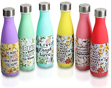 DISOK - Lote 24 Botellas Cristal Mate LIVE LAUGH LOVE. Originales Termos con forma detalles de frutas para bodas, bautizos y comuniones.