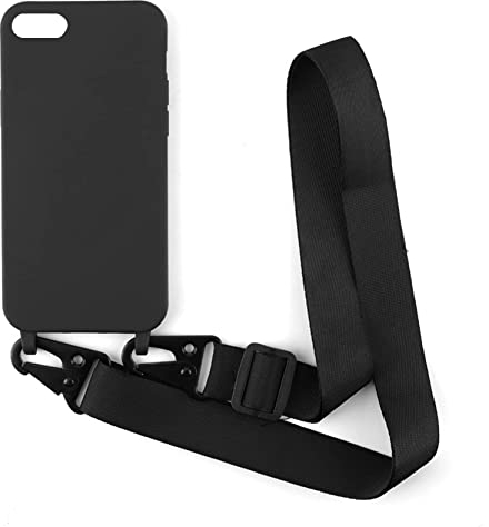 2NDSPRlNG Handykette Schutzhülle kompatibel mit iPhone 6/7/8/iPhone SE 2020/iPhone SE3 2022 Handyhülle mit Band,Halsband Lanyard Silikonhülle Soft Silikon Case,Schwarz