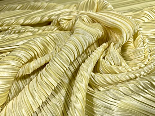 Plissé Stretch-Satin-Plissee-Stoff, Meterware, Zitronengelb