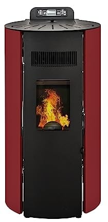 STUFE A PELLET ITALIA Boston 9 KW | Poêle à Granulés à Air Ventilé Efficacité 91% Chauffe 80m² Autonomie 21H Programmable 5 Vitesses et Puissances Garantie 24 Mois Rouge