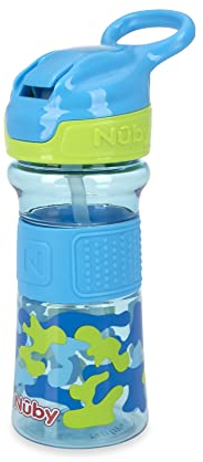 Nuby Thirsty Kids Flip-It No-Spill Toddler Sippy Cup with Soft Spout - 12 oz - 18+ Months - Aqua Camo - Back to School Essentials