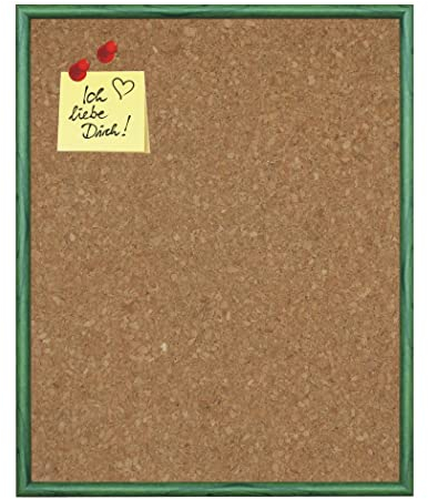 Pinnwand - Korkwand Pinboard Kork Rahmen Memotafel ca. 40x50cm, gerahmte Pinnwand im Bilderrahmen Farbe Grün, incl. 5 Push-Pins - dekorativ für Zuhause, Büro, Schule etc.