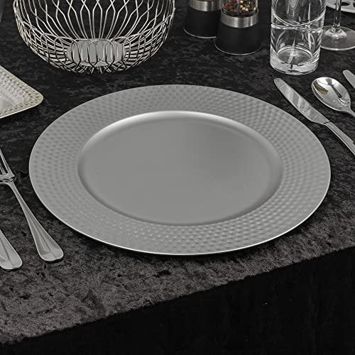 URBNLIVING 33cm Christmas Dinner Charger Plates Placemats Dining Table Setting Reusable Party Decor (Matt Geo Silver, 6 Charger Plates)