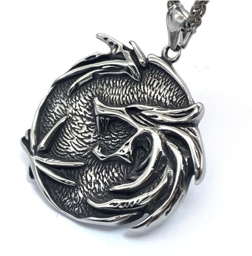 ZFSBRTL Wikinger 3D Wolf Halskette, Herren Edelstahl Nordic Wolf Fenrir Schädel Anhänger Halskette Steampunk Amulett Vintage Schmuck,Silber
