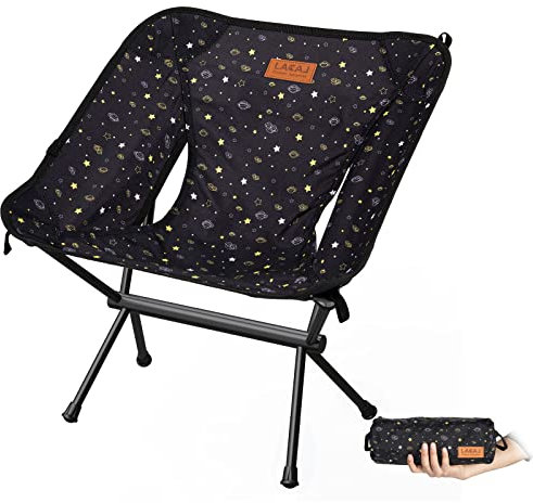 Lacal Camping-Klappstuhl mit Sternenmond-Druck, leicht, 600D-Oxford-Gewebe, robuster Rahmen aus Aluminiumlegierung, einfach zu verstauen und zu tragen, Wandern, zum Strand (schwarz)