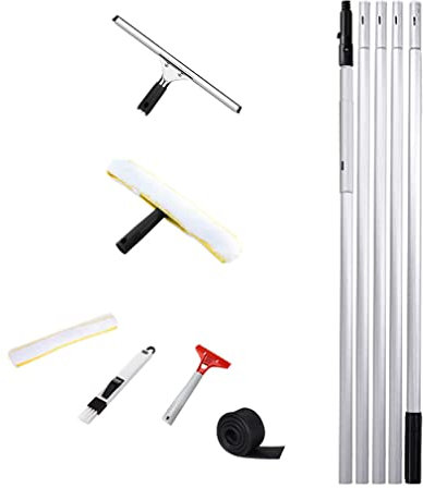 MQZHUK Limpiacristales Profesional 2 en 1 con Barra de Extensión de Aluminio y Escobillas de Goma de 5m