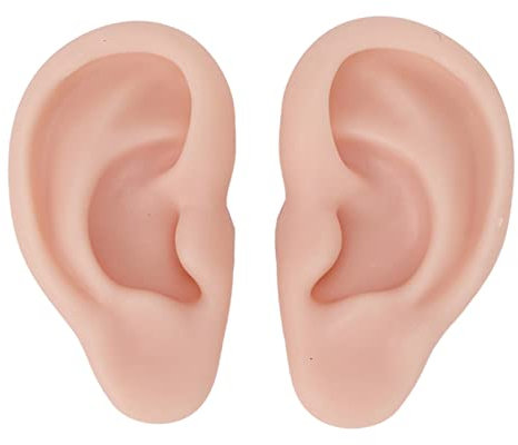 Modèle d'oreille en silicone, modèle souple et flexible gauche et droit pour la pratique du perçage d'oreilles, parties du corps en silicone, moule d'oreille en silicone(Couleur chair moyenne)
