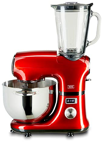 KHG Küchenmaschine rot Teigmaschine leise 80 dB 1000 W, Edelstahl, Timer