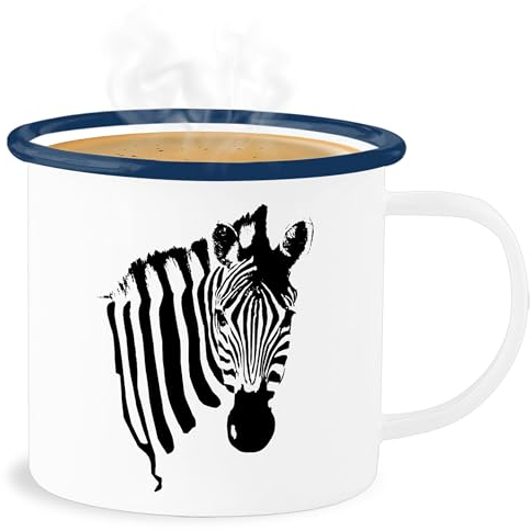 Emaille Becher Blechbecher - Tassen - Zebra - Zebramuster Zebrastreifen Zebra-Kostüm Safari Afrika Tiermotiv - 300 ml - Weiß Blau - mit tiermotiven karneval & fasching kopf tier print tiermotive