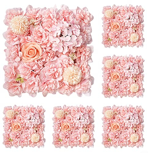 6 Stück Künstliche Blumen Wand Hintergrund 3D Blume Wandpaneele Hochzeit Dekor Licht für Rosa