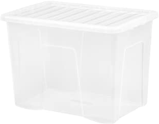 80L Large Plastic Storage Boxes Crystal Clear Box & Lid Storage Boxes Stackable Nestable Container Organiser for Home Office Childrens Room Living Room Bedroom Room Made in UK