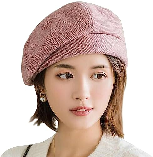 WANYI Béret vintage pour femme, style coréen, casquette gavroche pour femme, béret classique d'hiver, chapeau de peintre pour le printemps/automne/hiver, rose, L/XL