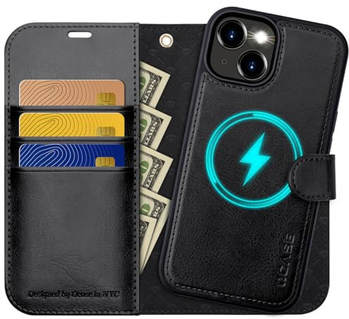 OCASE for iPhone 15 Plus Detachable Case, Magnetic Removable 2 in 1 Flip PU Leather Wallet Case with[Kickstand][RFID Blocking][Card Holder] Shockproof Phone Cover,Black