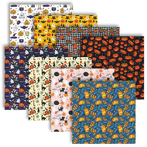 Halloween Stoff,8 Stück Halloween Stoffe Zum Nähen,Halloween Fabric Patchwork Polyester Stoffe 50cm x 50cm Für Nähen Dressmaking Thanksgiving Festival Party DIY Nähen Handwerk Dekorationen