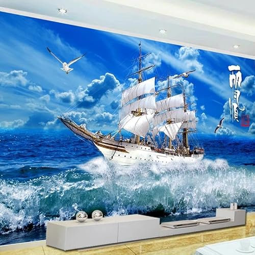 MERVOS 3D Wallpaper Mural Wallpaper Blue Ocean Sailboat Living Room Bedroom TV Background Wall Decals