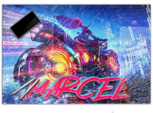 Gaming Schreibtischunterlage personalisiert mit Namen | wasserfeste Schreibunterlage, abwischbar, hochwertiges Acrylglas, Gamer Teenager Kunststoff | 60x40cm Cyberpunk