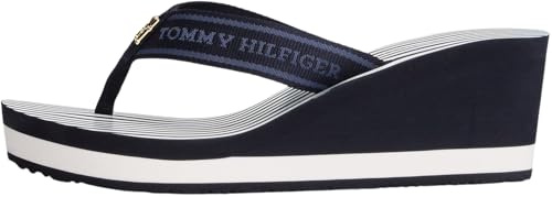 Tommy Hilfiger Damen Flip Flops Stripes mit Keilabsatz, Blau (Space Blue), 40