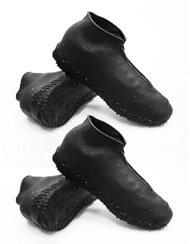 HDGSAFD 2 Paar Schwarze Wasserdichte Schuhüberzüge, Regensichere Silikon-überschuhe, Schuhschutzüberzüge, Tragbare Regenüberschuhe, Reißverschluss-überschuhe, Rutschfeste Gummisohlen-überschuhe