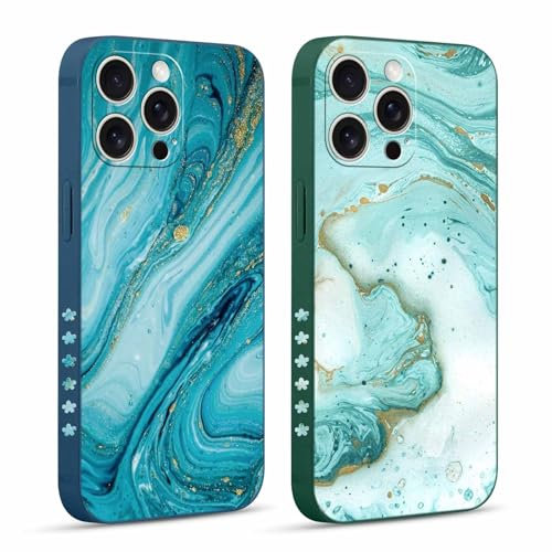 Pnakqil 2 Pezzi Cover per iPhone 15 Pro Max 6,7 Disegni Marmo Verde Glitter Lussuoso Custodia Protezione Fotocamera Sottile Silicone TPU Morbida Antiurto Colorata Cellulare Case