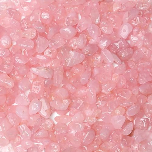 GUJOXILA 400pcs Rose Quartz Crystal Beads for Bracelet Jewellery Making Rose Quartz Chips Stones Pink Gemstone Beads for Crafting Polished Craft Nature Pink Bead DIY 5-8mm