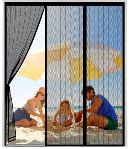 Moustiquaire Baie Vitree Coulissante Magnétique,Noir Moustiquaire Magnétique pour Porte,Deux côtés ouverts Rideau Porte Anti Insectes Mouche Moustique, pour Couloirs, Portes,230(76/78/76) x250cm