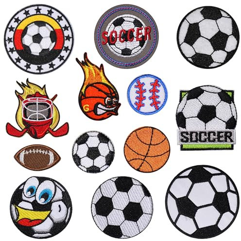 JMZLLRX 13 Stück Basketball Patches zum Aufbügeln, Fußball Flicken Patches Applikationen zum Aufnähen Bügelaufkleber für Reparatur, Kleidung, Jacken, Taschen