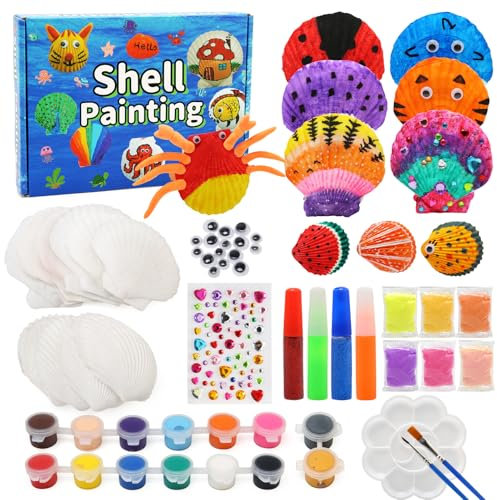 Ballery Juego de pintura de Conchas, Pintar Kit con Conchas, Set de conchas para pintar y decorar, kit de manualidades y pinturas, regalo para niños a partir de 3 años