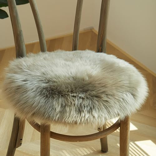 Luxus Schaffell Sitzkissen aus Reiner Wolle, Dickes Fell, weich, bequem, ideal für Bürostuhl, Autositz oder Heimsofa mit runder Form Sitzkissen Stuhlkissen Sitzauflage (F,Whole sheepskin40CM)