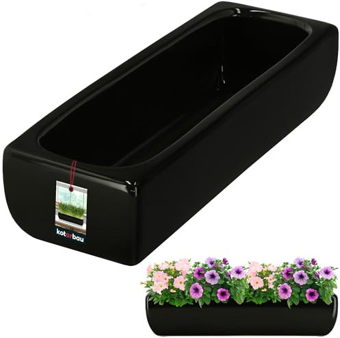 KOTARBAU® Keramik Blumentopf länglich innen Schwarz Blumentopf rechteckig 31x10,5x7 cm Sukkulenten Topf für Wohnzimmer Fensterbank Pflanzkübel länglich Piano Kollektion Bonsai Pot