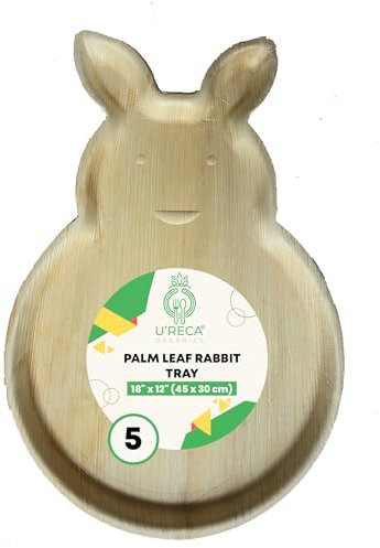 U'reca Organics Eco-Friendly Areca Palm Leaf Rabbit Tray | 18 x 12 - Pack of 5 | Unique Shape for Easter Brunch, Kids' Parties & Spring Events | Sturdy, Leakproof, Compostable