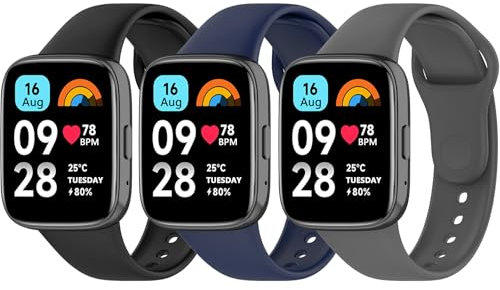 Wanme Armband für Xiaomi Redmi Watch 3 Active Armband Herren Damen, Weiches Silikon Armbänder, Wasserdichtes Sport Uhrenarmband Ersatzarmband für Redmi Watch 3 Active,Schwarz/Navy Blau/Grau