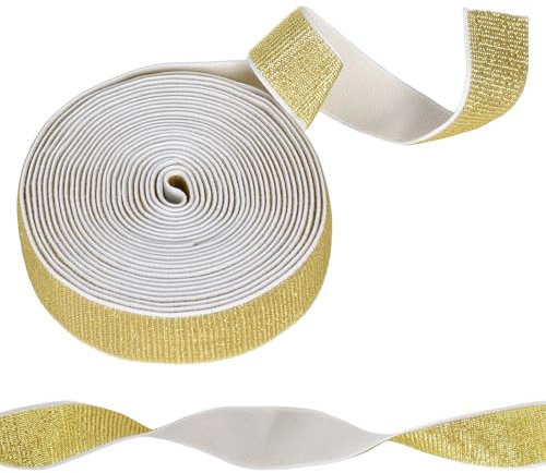 Glitzernde Elastische Bänder,Elastic Band 25mm Breit,Gummiband Nähen,Gummiband Nähen,Flache Elastische Bänder,Nicht Leicht Verformbar,für Kleidung, Hosen und DIY Nähzubehör,5m, Gold